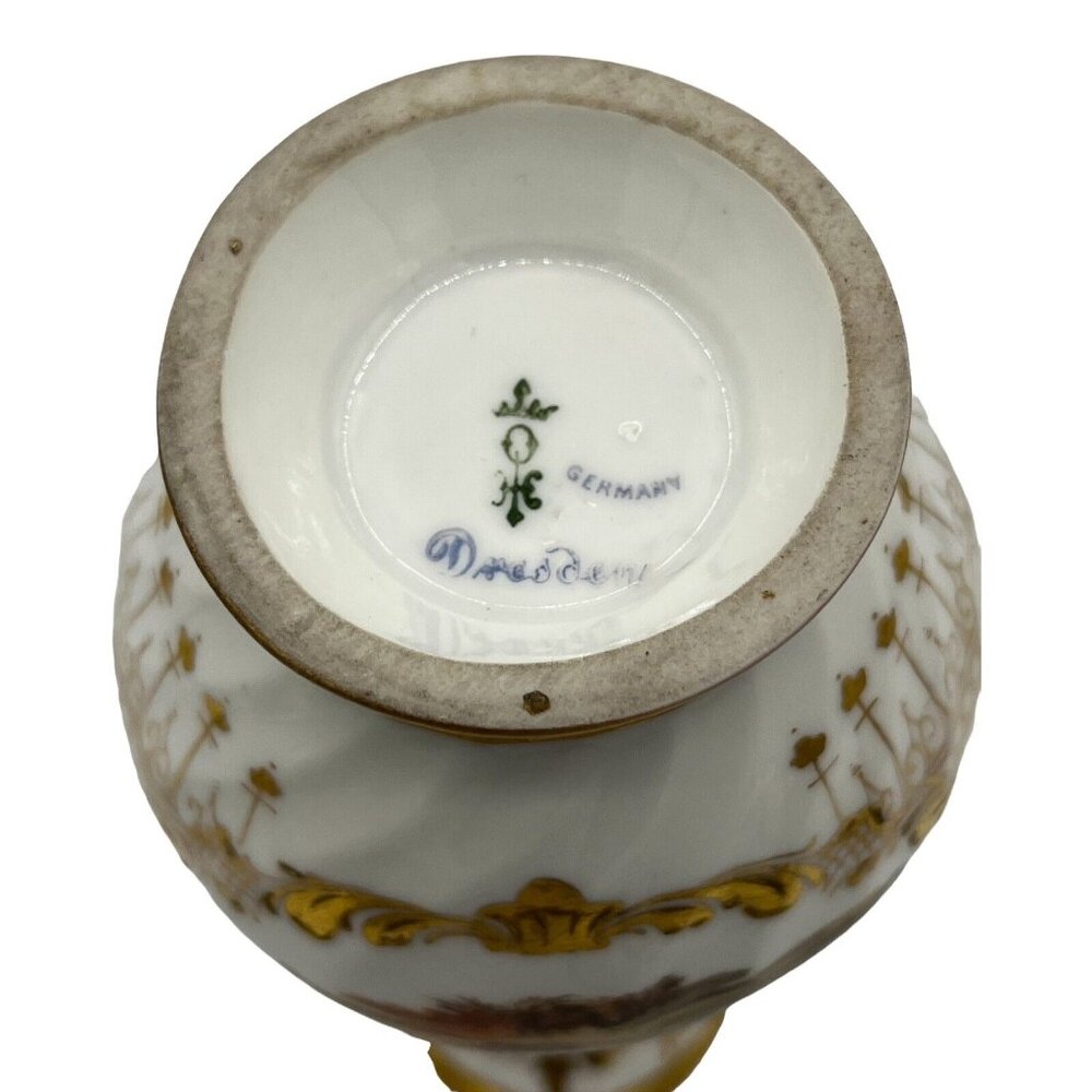 Antique Dresden Ohme Germany Creamer & Sugar Hand Painted Watteau Scenes Gold - Picture 7 of 16